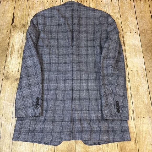 Ralph Lauren Wool Silk Linen Blazer Unstructured Gray Glen Plaid Windowpane 40L - Picture 2 of 11